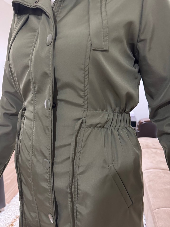 Düğmeli Haki Midi Kadın Ceket - Görsel 3