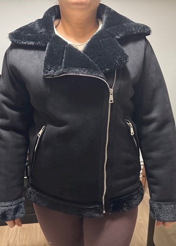 Siyah Süet Kadın Kışlık Kürk Detaylı Ceket - Görsel 2