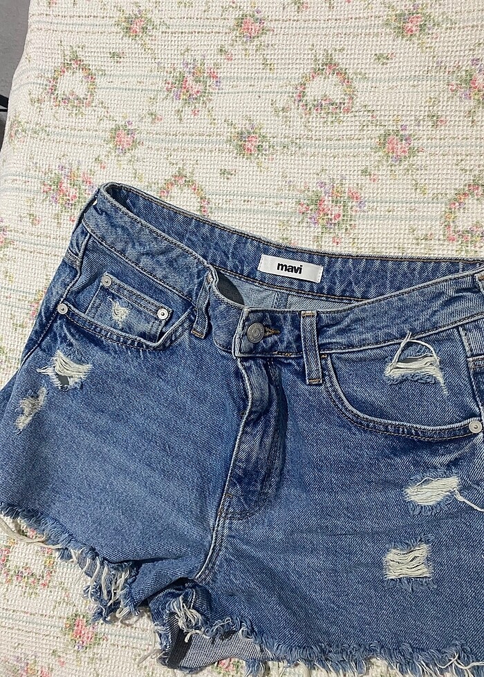 Mavi Kot Şort - Görsel 3