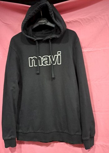 l Beden Mavi Kapüşonlu Oversize Sweatshirt kusursuz