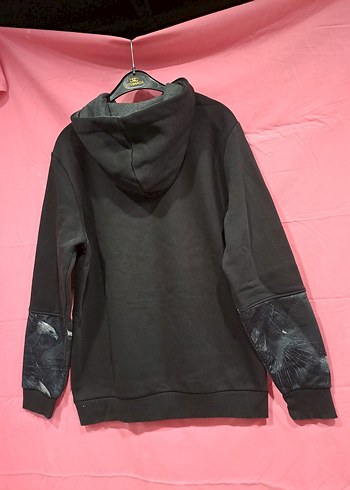 m Beden Kara Kartal Baskılı Siyah Kapüşonlu Sweatshirt unisx