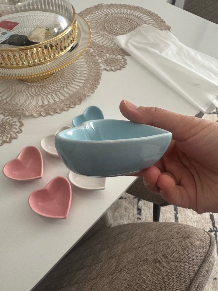 Bohem Tarzı Pastel Renkli Kalp Tabak Seti - Görsel 2