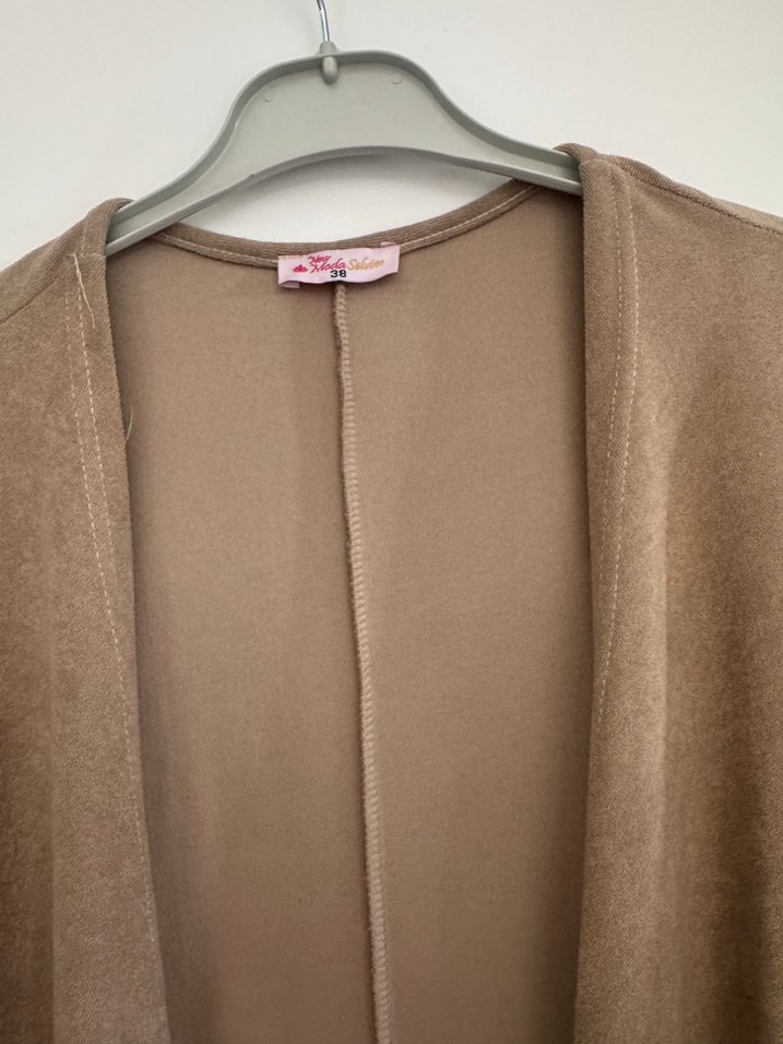 Bej Kadın Süet Salaş Uzun Ceket - Görsel 4