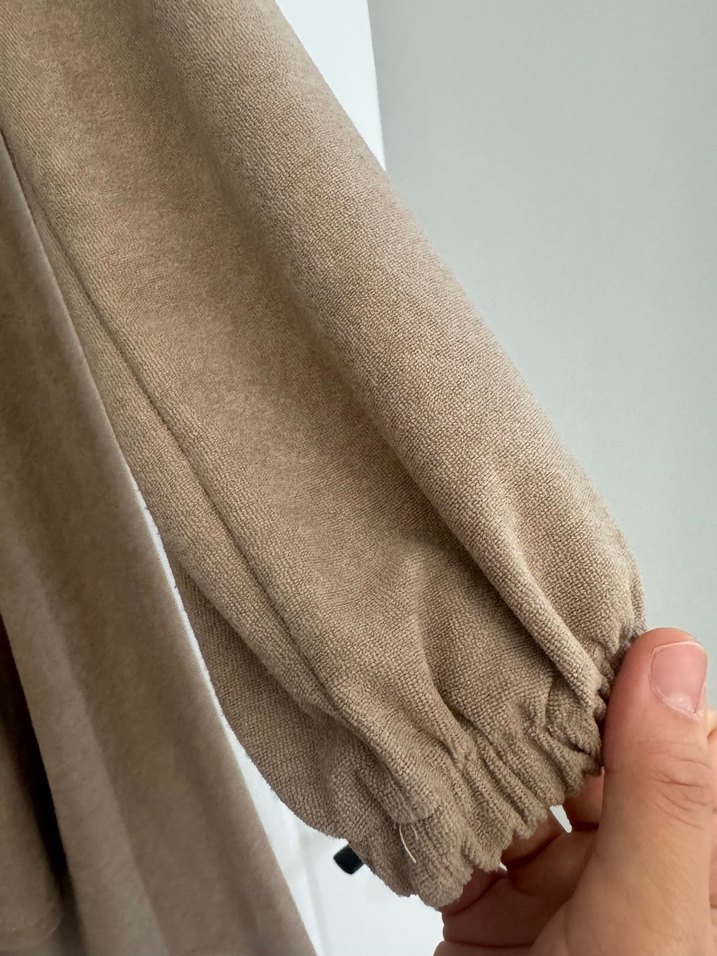 Bej Kadın Süet Salaş Uzun Ceket - Görsel 5