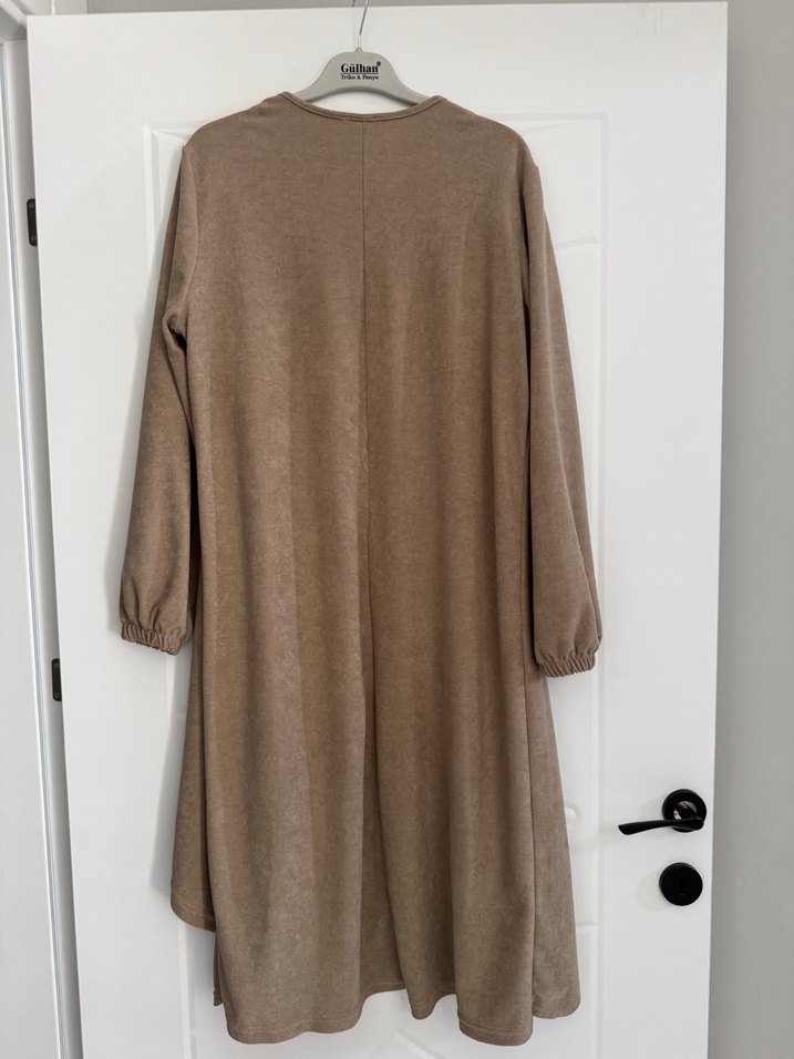 Bej Kadın Süet Salaş Uzun Ceket - Görsel 3