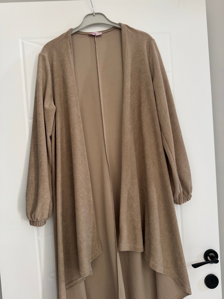 Bej Kadın Süet Salaş Uzun Ceket - Görsel 2