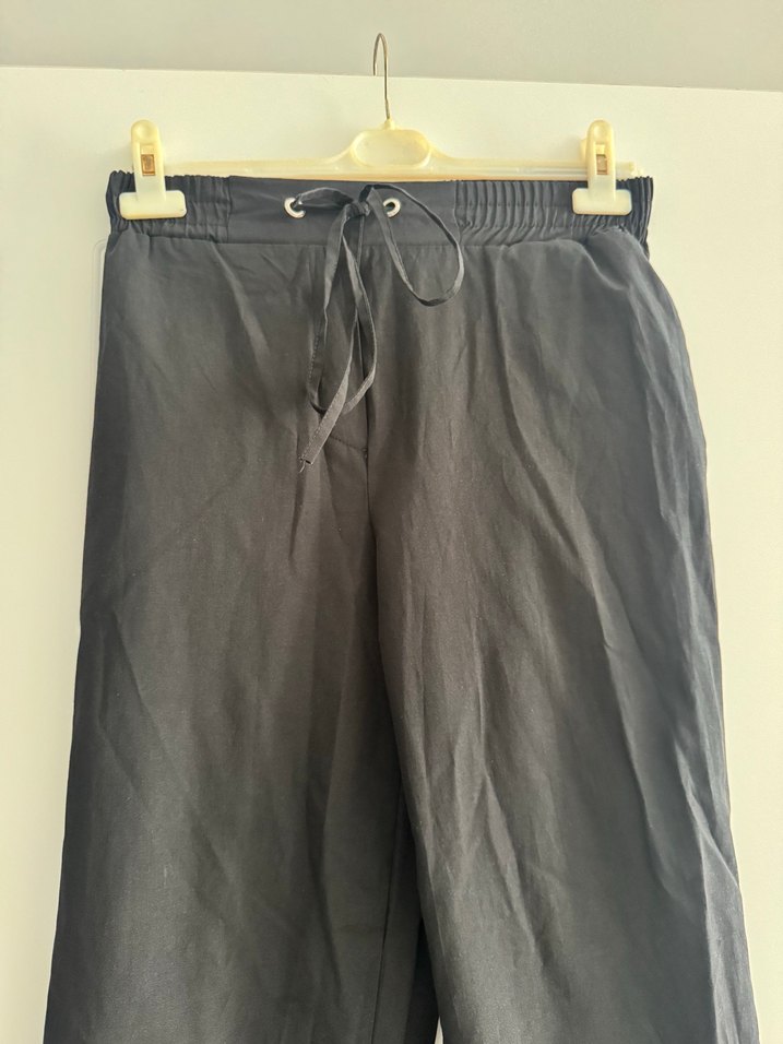 Beli Bağcıklı Siyah Kadın Keten Pantolon - Görsel 2