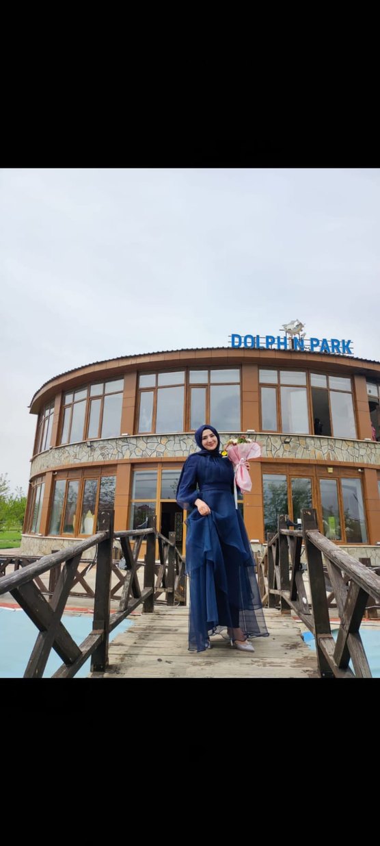 Lacivert Drapeli Uzun Askılı Elbise - Görsel 2