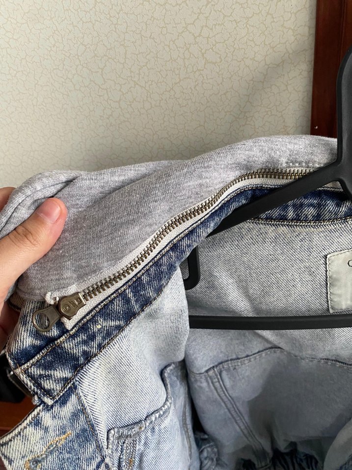 Kapüşonlu Gri Kot Ceket - Görsel 3