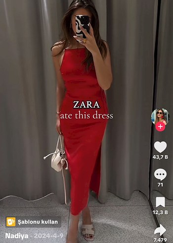 Zara Kırmızı Saten uzun elbise