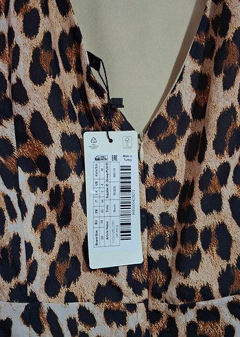 Kahverengi Leopar Desenli Elbise - Görsel 4