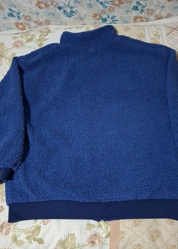 Mavi Oversize Kadın Pofuduk Peluş Ceket - Görsel 6