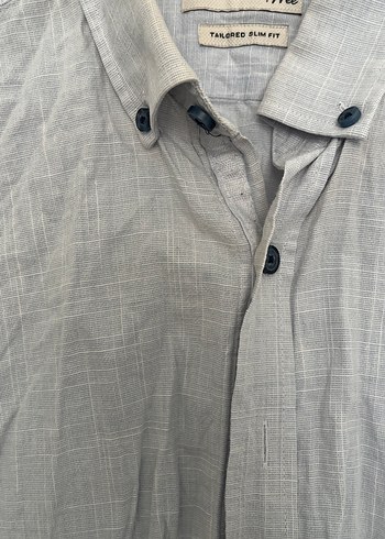 Gri Kısa Kollu Keten Gömlek - Görsel 5