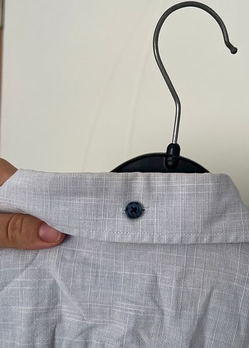 Gri Kısa Kollu Keten Gömlek - Görsel 6