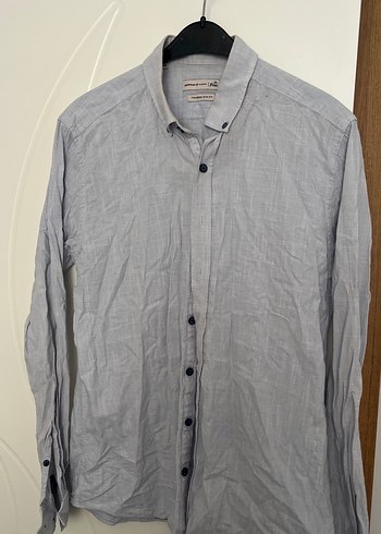 Gri Kısa Kollu Keten Gömlek - Görsel 3