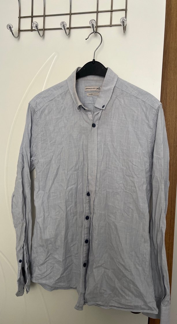 Gri Kısa Kollu Keten Gömlek - Görsel 2