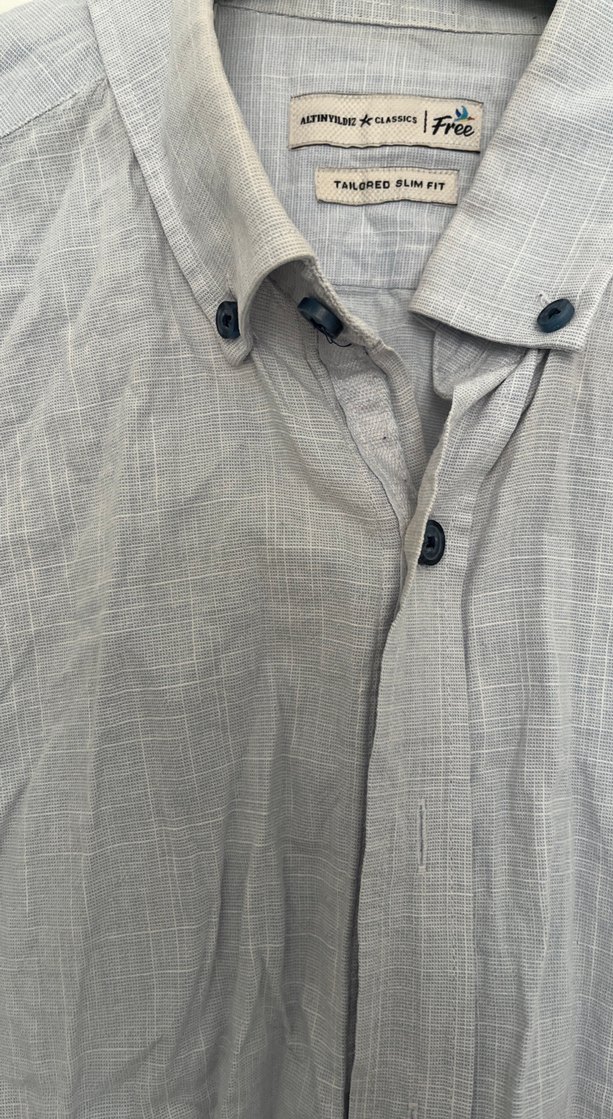 Gri Kısa Kollu Keten Gömlek - Görsel 5