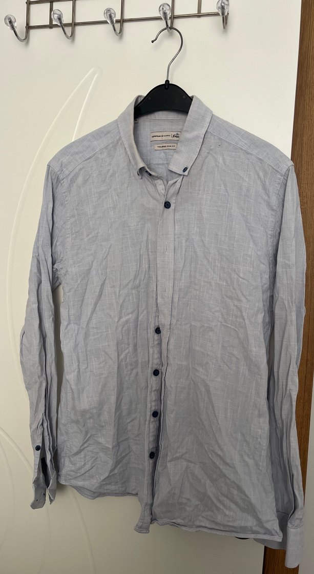 Gri Kısa Kollu Keten Gömlek - Görsel 3