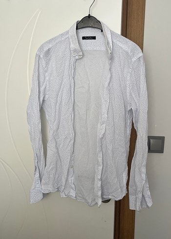 Erkek Keten Gömlek, Uzun Kollu, Düğmeli, Beyaz - Görsel 4