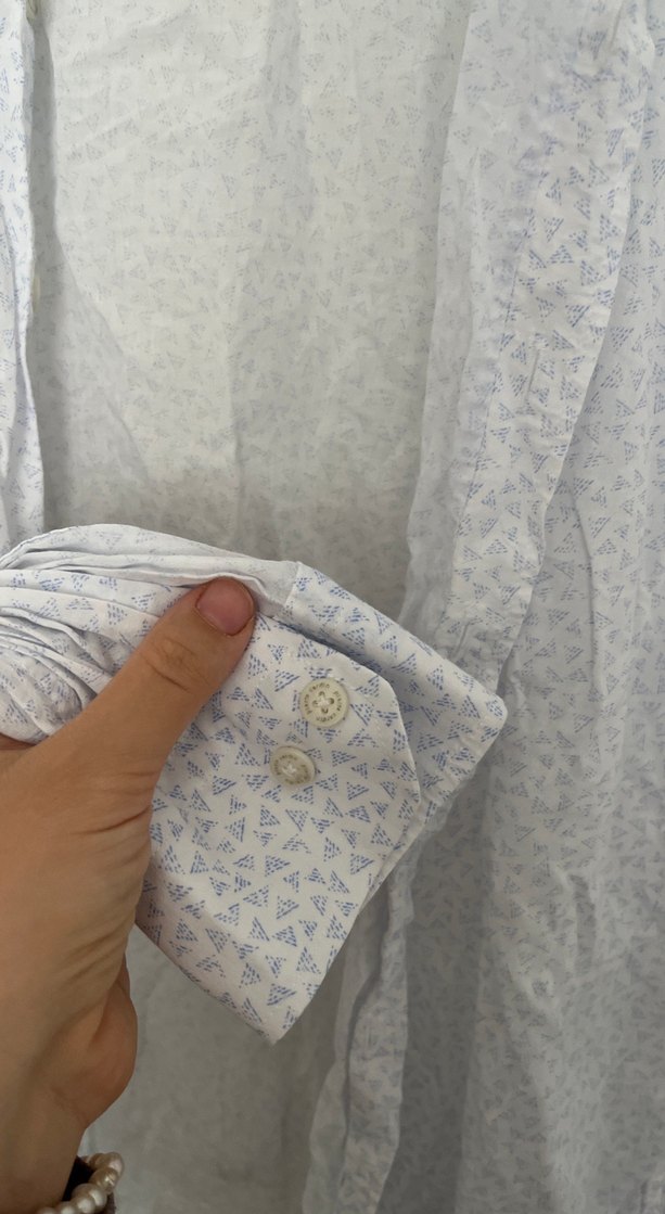 Erkek Keten Gömlek, Uzun Kollu, Düğmeli, Beyaz - Görsel 3