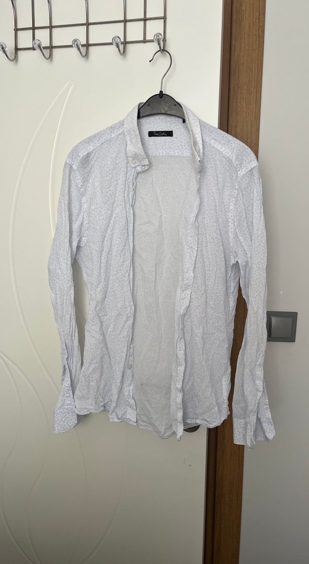 Erkek Keten Gömlek, Uzun Kollu, Düğmeli, Beyaz - Görsel 4