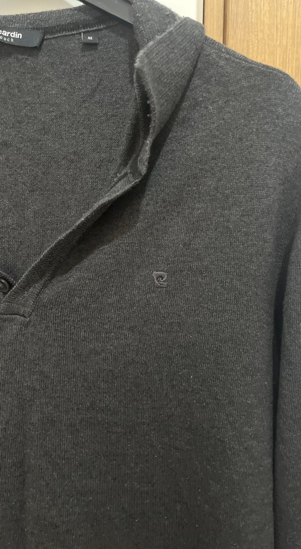 Gri Düğmeli Uzun Kollu Keten Erkek Kazak - Görsel 2