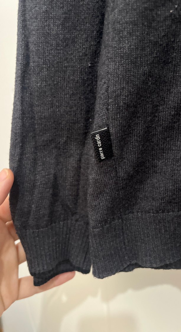 Gri Düğmeli Uzun Kollu Keten Erkek Kazak - Görsel 4