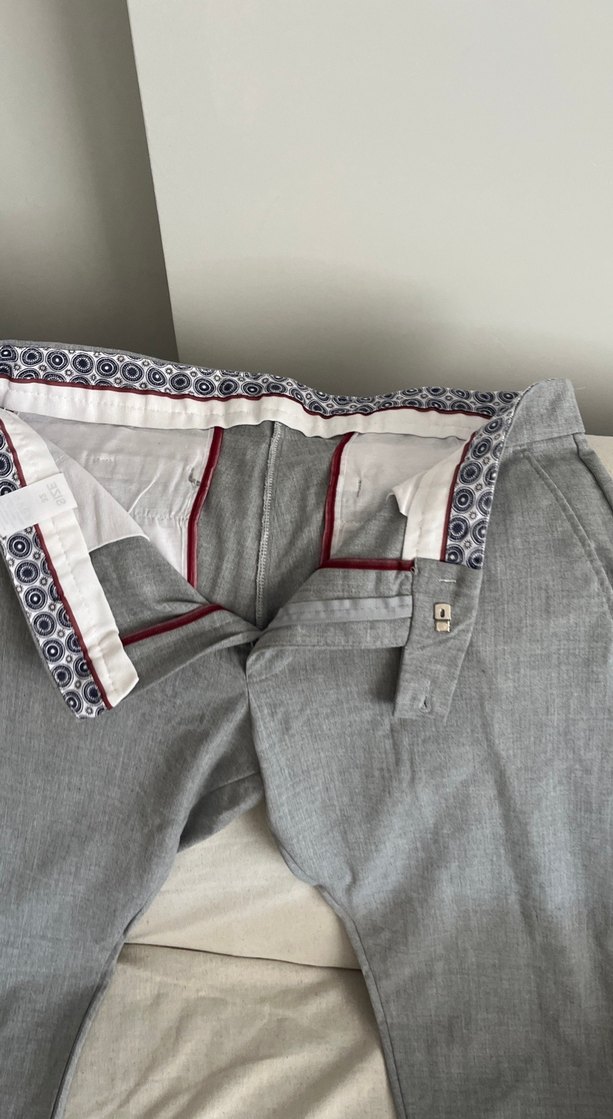 Gri Keten Erkek Pantolon, Kemerli, Regular Fit - Görsel 2