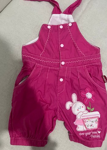 Pembe Nakışlı Kız Çocuk Askılı Tulum - Görsel 4