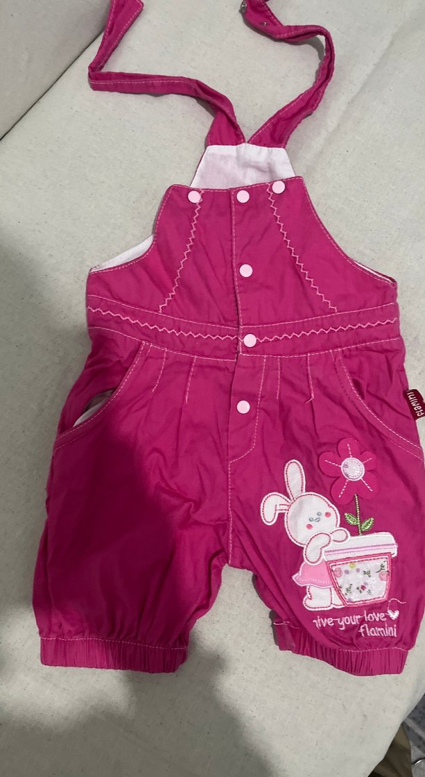 Pembe Nakışlı Kız Çocuk Askılı Tulum - Görsel 4