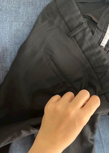 Erkek Siyah Keten Kemerli Kumaş Pantolon - Görsel 4