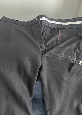 Erkek Siyah Keten Kemerli Kumaş Pantolon - Görsel 3