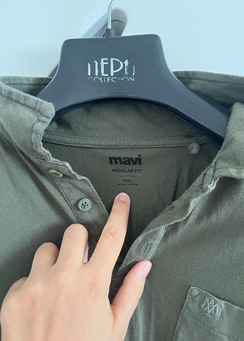 s Beden Mavi S Düğmeli Kısa Kollu Keten Polo Tişört