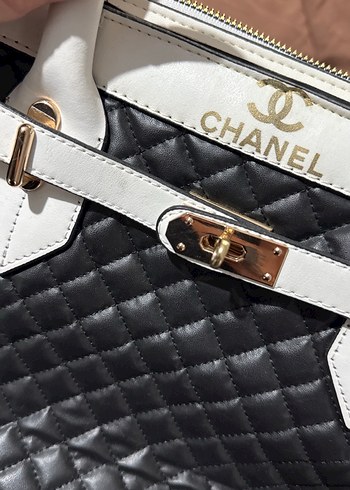 Beyaz Siyah Kapitone Deri Chanel Çanta - Görsel 3