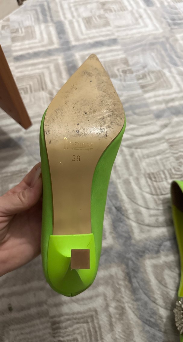 Yeşil Süet Taşlı Dolgu Topuk Abiye Ayakkabı - Görsel 3