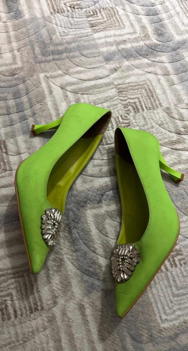 Yeşil Süet Taşlı Dolgu Topuk Abiye Ayakkabı - Görsel 2