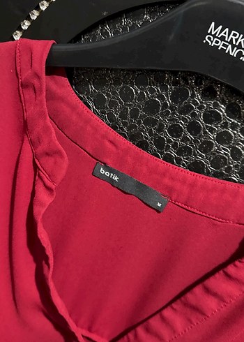 Kırmızı V Yaka Salaş Kadın Bluz - Görsel 2