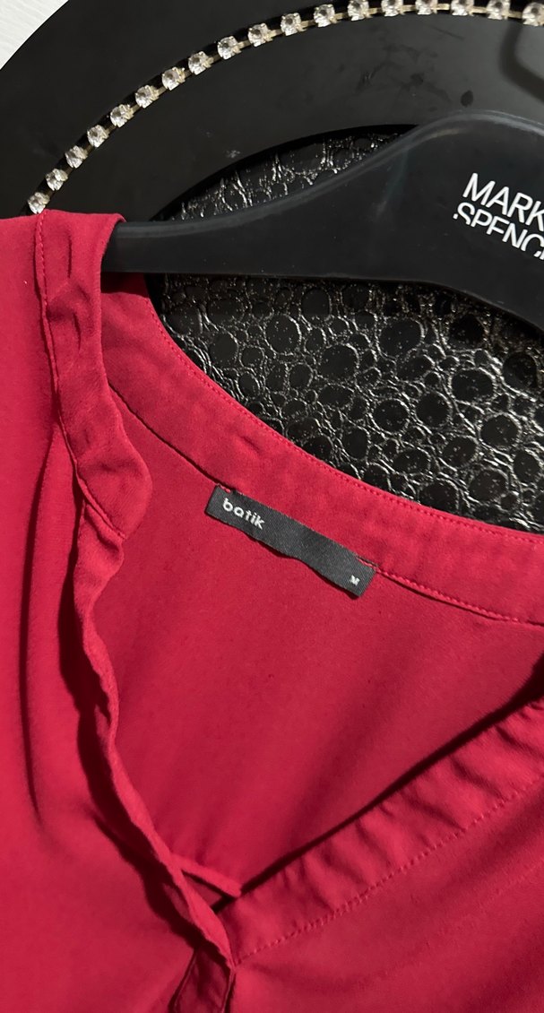 Kırmızı V Yaka Salaş Kadın Bluz - Görsel 2