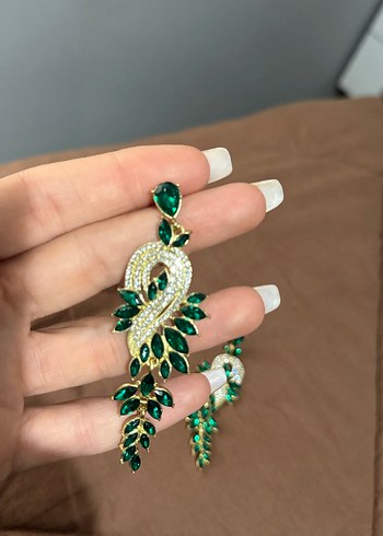 Turkuaz Payetli Yılan Desenli Uzun Küpe - Görsel 2