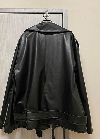 Oversize 1 kere giyilmis siyah a kalite deri ceket 