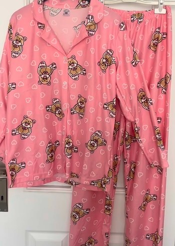 Pembe Ayıcık Desenli Uzun Kollu Kadın Pijama Takımı
