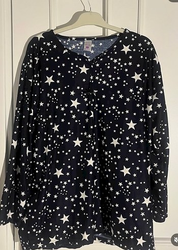 Lacivert Yıldız Desenli Düğmesiz Süet Kadın Pijama Takımı
