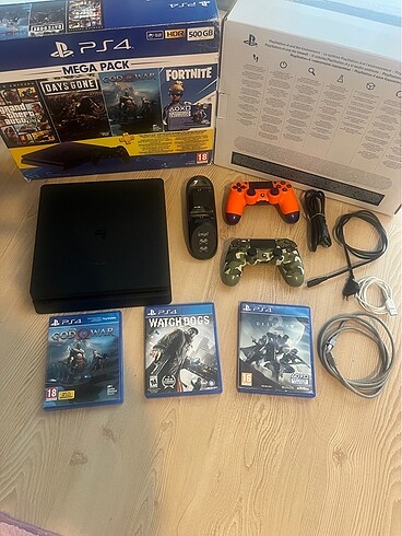Ps4 full 3 oyun 2 kol şarj ünitesi ve kablo takımı