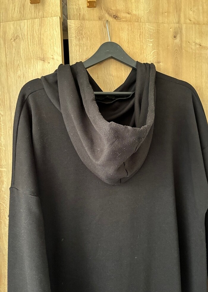 oversize kapşonlu sweat elbise-tunik - Görsel 4