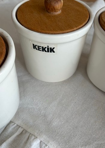 Beyaz Seramik Baharat Kavanozları Ahşap Kapaklı - Görsel 3