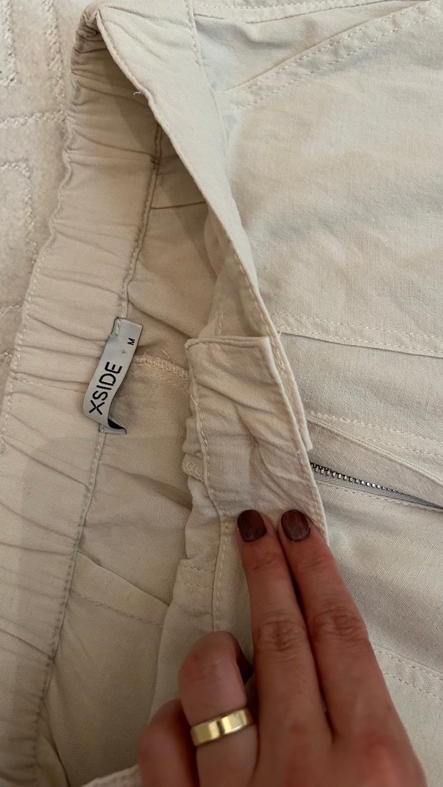 Bej Keten Midi Bol Kesim Kadın Pantolon - Görsel 3