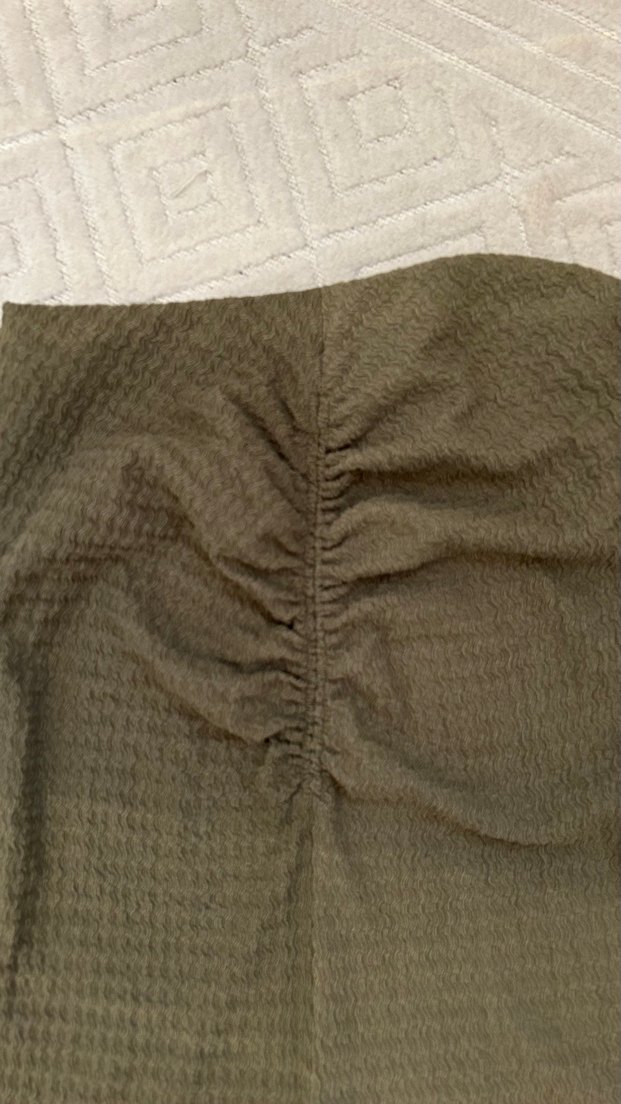 Drapeli Uzun Keten Etek - Haki - Görsel 2