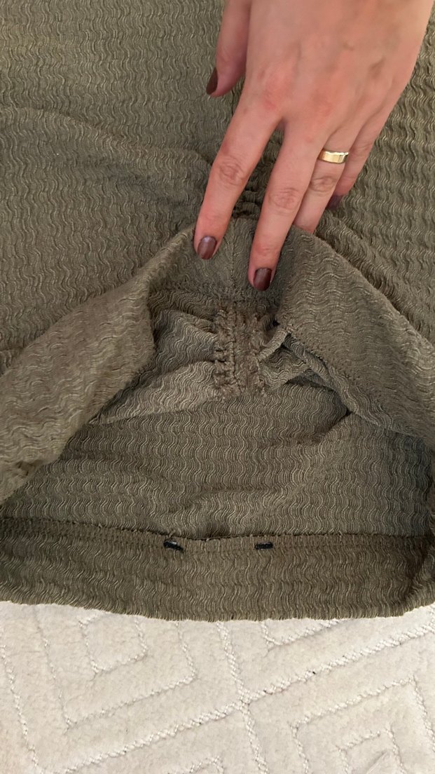 Drapeli Uzun Keten Etek - Haki - Görsel 3