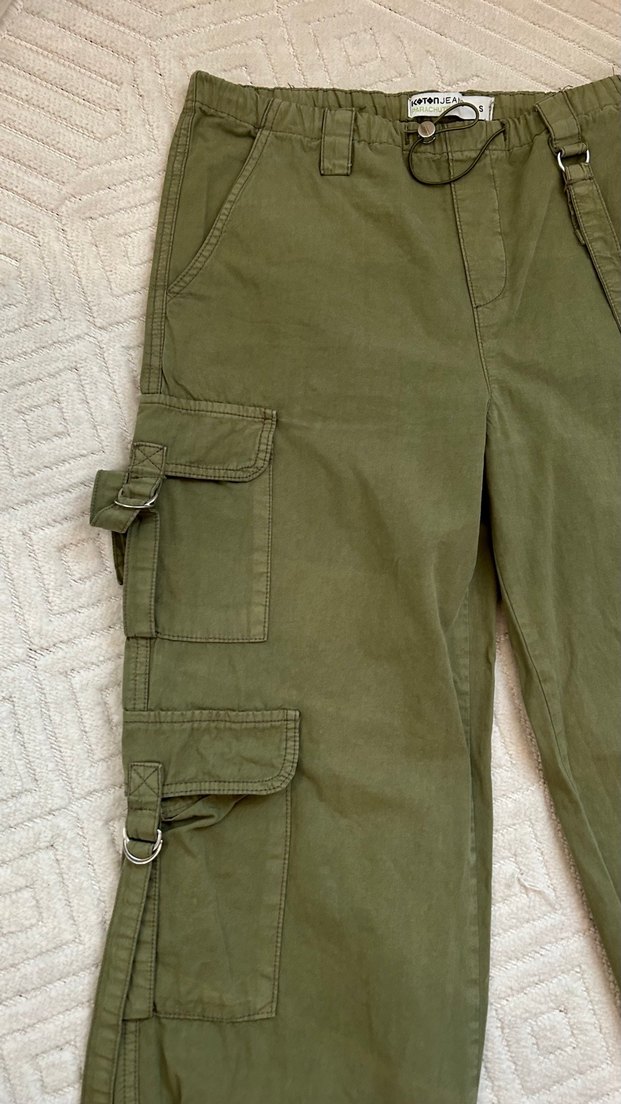 Kadın Haki Kamuflaj Kemerli Rahat Pantolon - Görsel 2