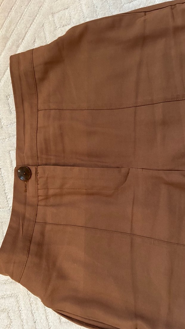 Kadın Bej İspanyol paça yırtmaçlı Kumaş Pantolon Fermuarlı - Görsel 2